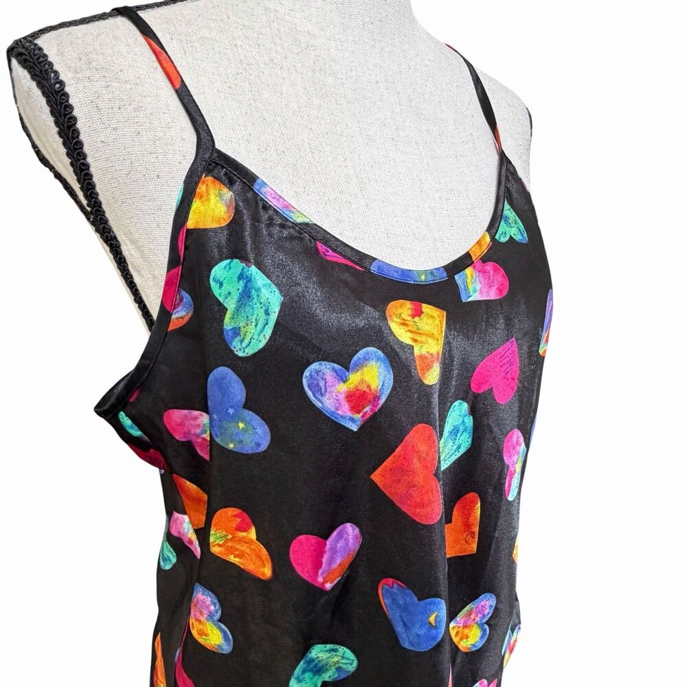 VTG 90s Y2K LA Intimates Heart Print Satin Cami Tank Top USA Made
